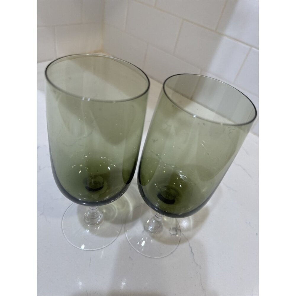 Fostoria Green Water Wine Delicate Drink Glass Goblet Stemware Set Of 2 - Picture 2 of 8